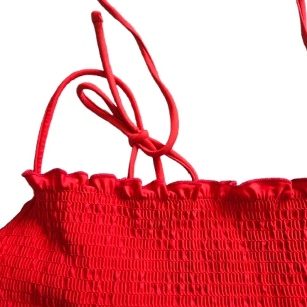 J.Crew Textured Smocked Square Neck Medium Coverage Bikini Top, Large, Red